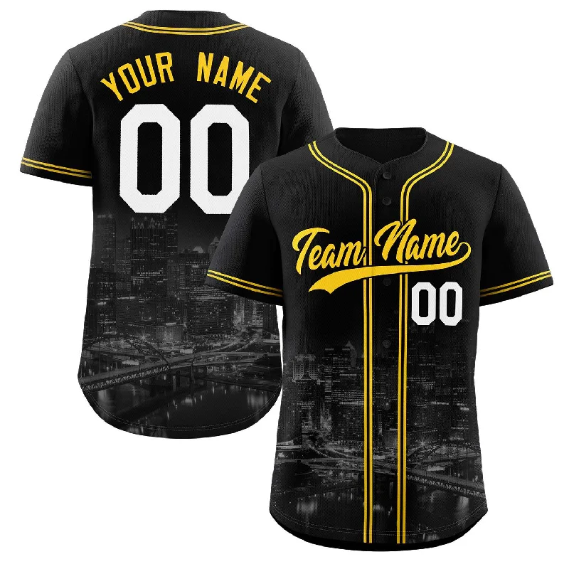 Custom baseball jersey for alumni events-Custom Black Yellow-Black Pittsburgh City Connect Baseball Jersey