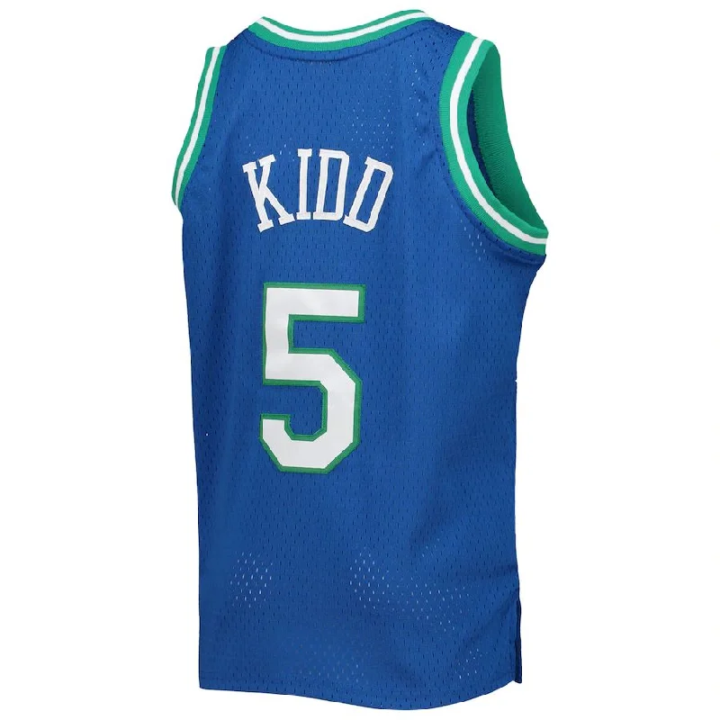 Basketball jersey with extra padding for protection during play-D.Mavericks #5 Jason Kidd Mitchell & Ness 1994-95 Hardwood Classics Swingman Jersey Blue Stitched American Basketball Jersey