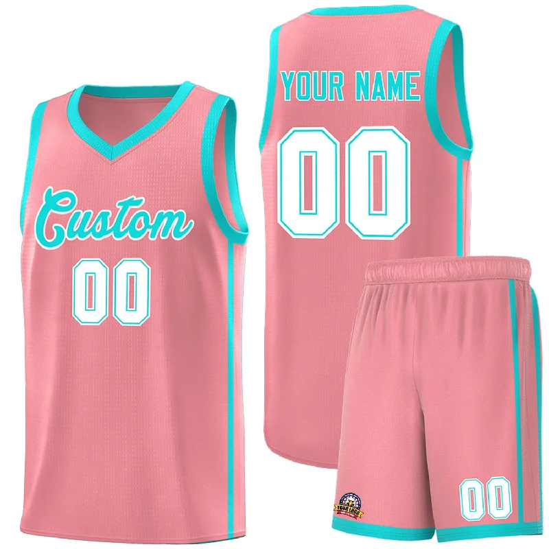 Custom basketball jersey with reinforced stitching for durability-Custom Light Pink Aqua-White Side Two Bars Sports Uniform Basketball Jersey