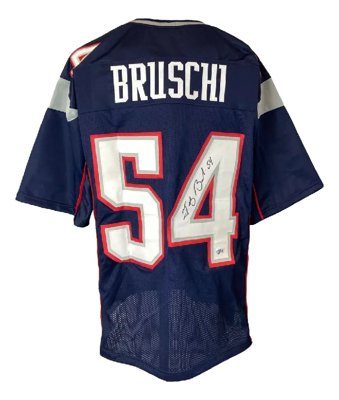 Custom soccer jersey for team pride and spirit-Tedy Bruschi New England Signed Navy Blue Football Jersey BAS