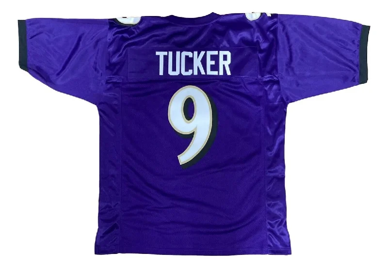 Custom soccer jersey with contrasting sleeves for style-Justin Tucker Baltimore Purple Football Jersey Size XL