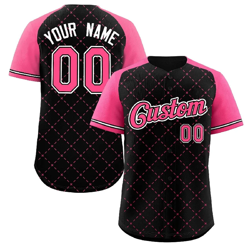 Custom baseball jersey with adjustable features for comfort-Custom Black Pink Black-White Rhombus Authentic Baseball Jersey