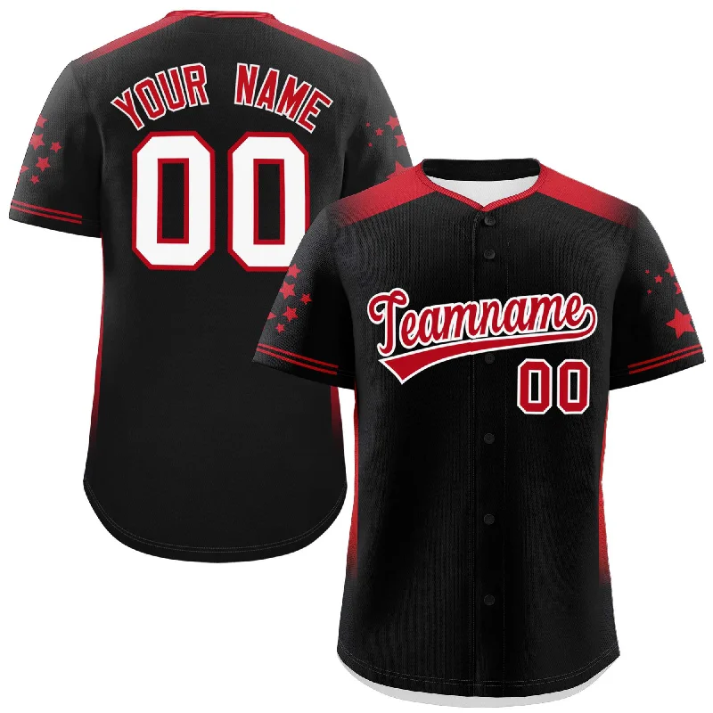 Baseball jersey with professional stitching and finishes-Custom Black Red Gradient Side Personalized Star Pattern Authentic Baseball Jersey