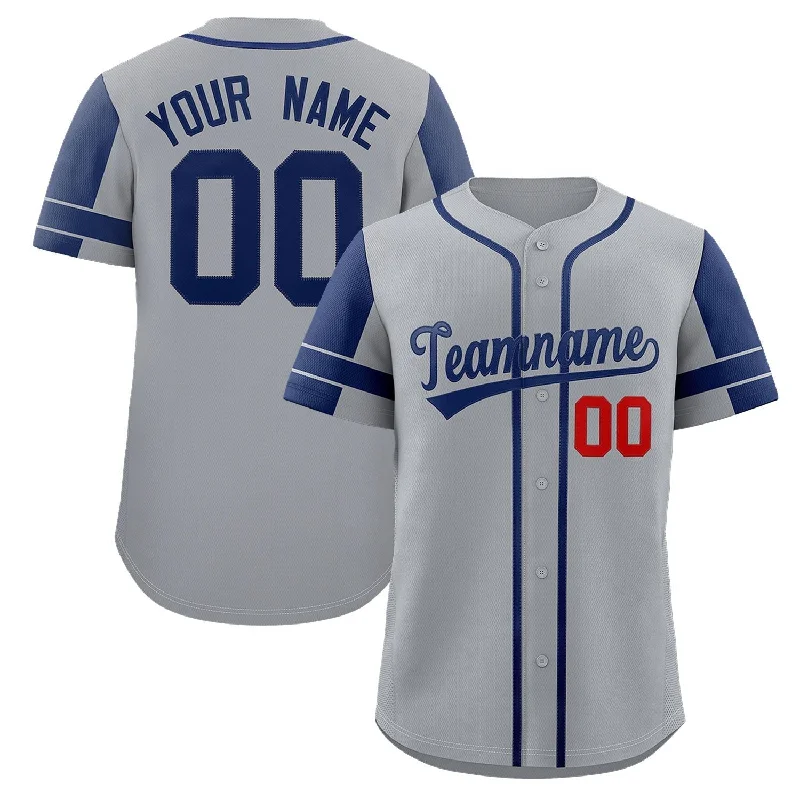 Vintage-inspired baseball jersey for retro style-Custom Gray Navy Personalized Raglan Sleeves Authentic Baseball Jersey