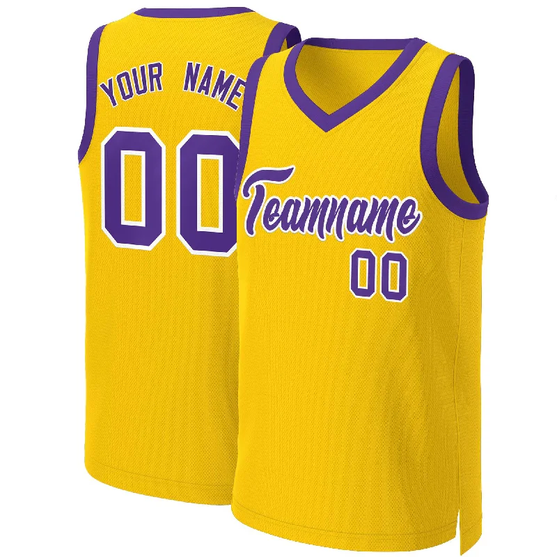 Basketball jersey for fan apparel with embroidered team logo-Custom Yellow Purple-White Classic Tops Basketball Jersey