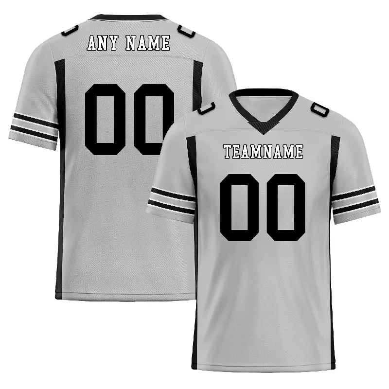 Custom soccer jersey for tournaments and competitions-Custom Gray Black Striped Sleeves Personalized Authentic Football Jersey FBJ02-D06055