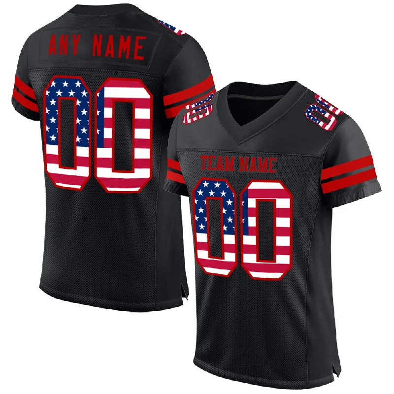 Soccer jersey with adjustable neck for comfort-Custom Black USA Flag-Red Mesh Authentic Football Jersey