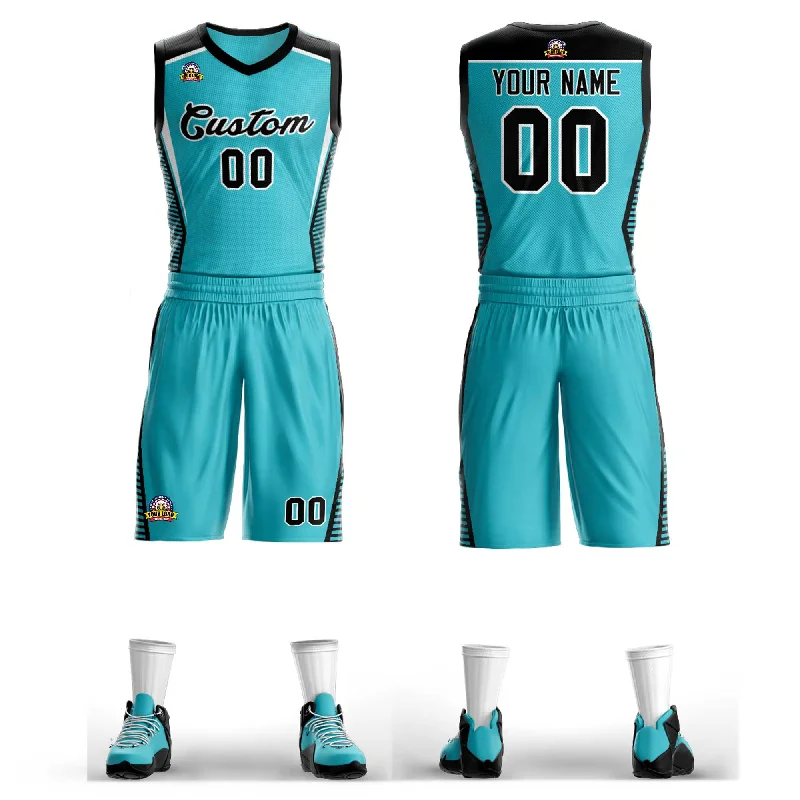 High-performance basketball jersey with advanced fabric technology-Custom Aqua Black-White Classic Sets Mesh Basketball Jersey