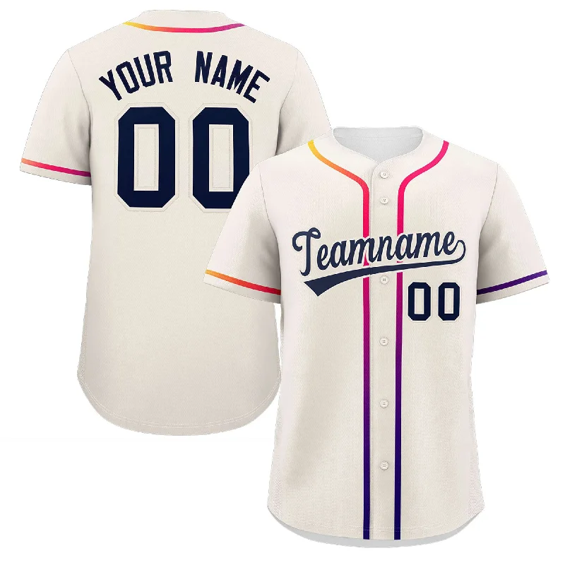 Baseball jersey with added durability for heavy play-Custom Cream Navy Personalized Gradient Ribbed Design Authentic Baseball Jersey