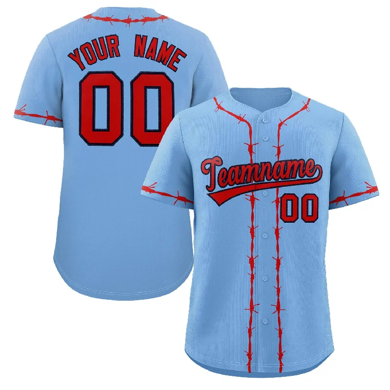 Baseball jersey with unique fabric blends for durability-Custom Powder Blue Red Thorns Ribbed Classic Style Authentic Baseball Jersey