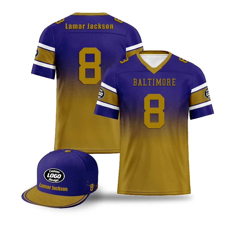 High-performance soccer jersey for athletes-Custom Purple Yellow Baltimore Football Jersey and Hat Combo Offer Personalized Combo ZH-D020326-2