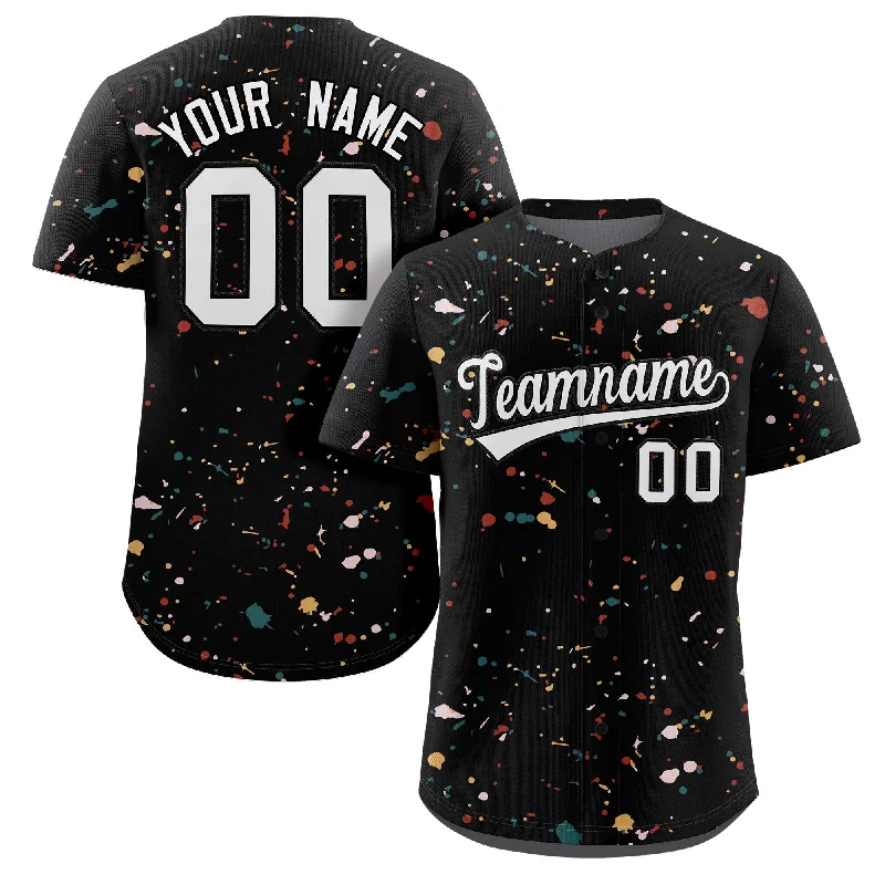 Baseball jersey for indoor games with breathable fabric-Custom Black White Splash Graffiti Pattern Authentic Baseball Jersey