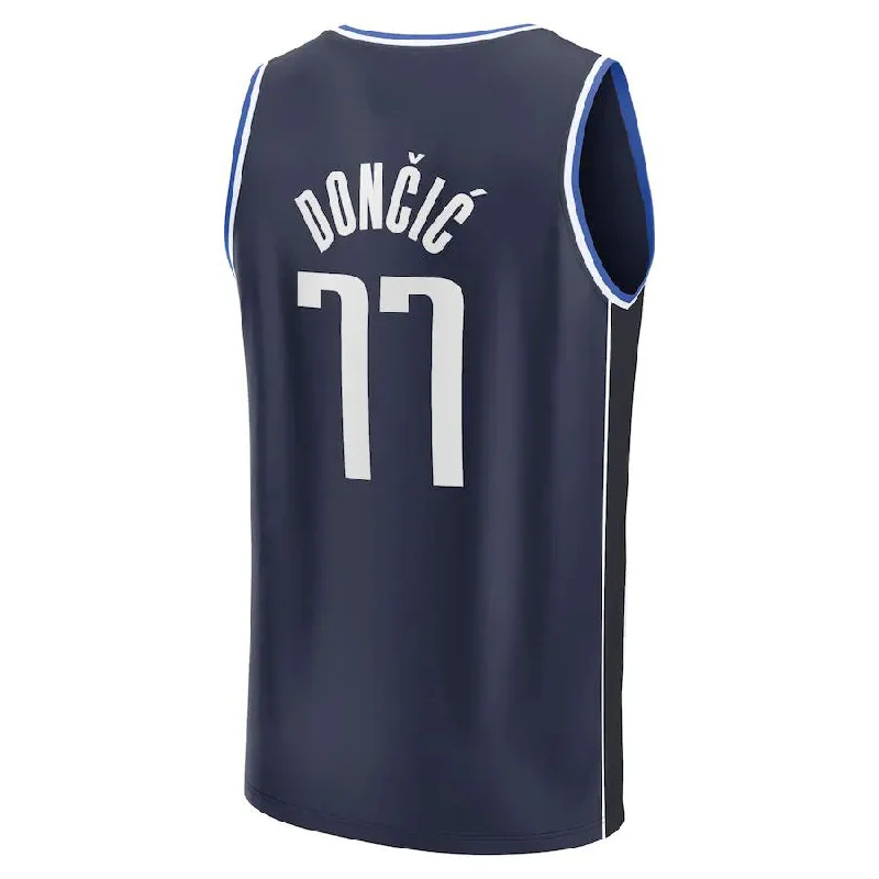 Basketball jersey with premium fabric for comfortable fit-D.Mavericks #77 Luka Doncic Fanatics Branded 2022-23 Fast Break Player Jersey Statement Edition  Navy Stitched American Basketball Jersey