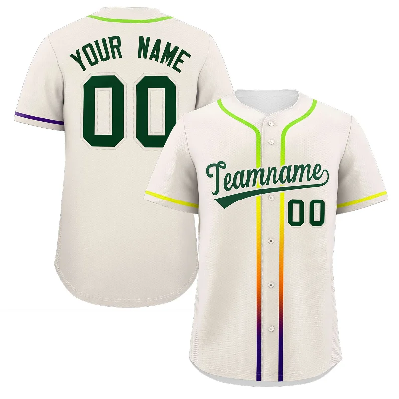 Baseball jersey for home games with team colors and logos-Custom Cream Green Personalized Gradient Ribbed Design Authentic Baseball Jersey