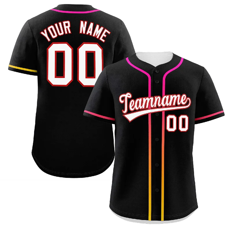 Custom baseball jersey for professional sports leagues-Custom Black White Personalized Gradient Ribbed Design Authentic Baseball Jersey