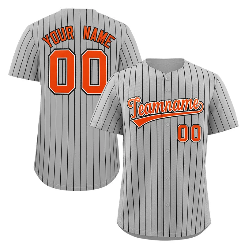 Custom baseball jersey for school teams-Custom Gray Orange-Black Stripe Fashion Authentic Baseball Jersey