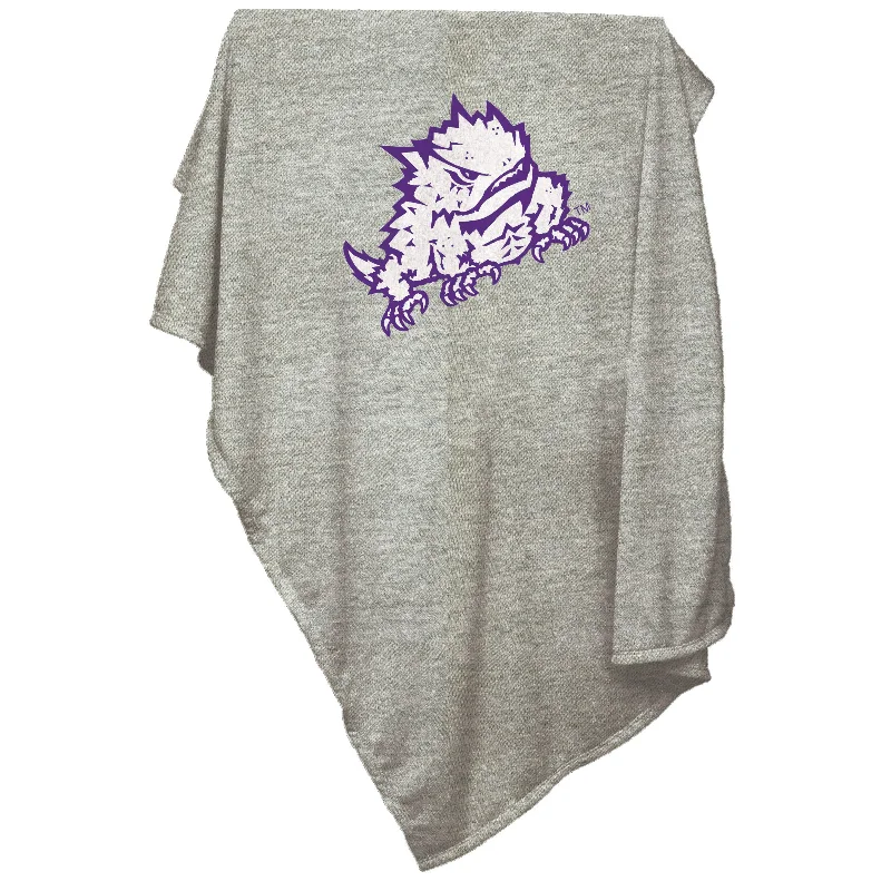 Personalized team placemats for dining rooms-TCU Horned Frog Gray Sweatshirt Blanket