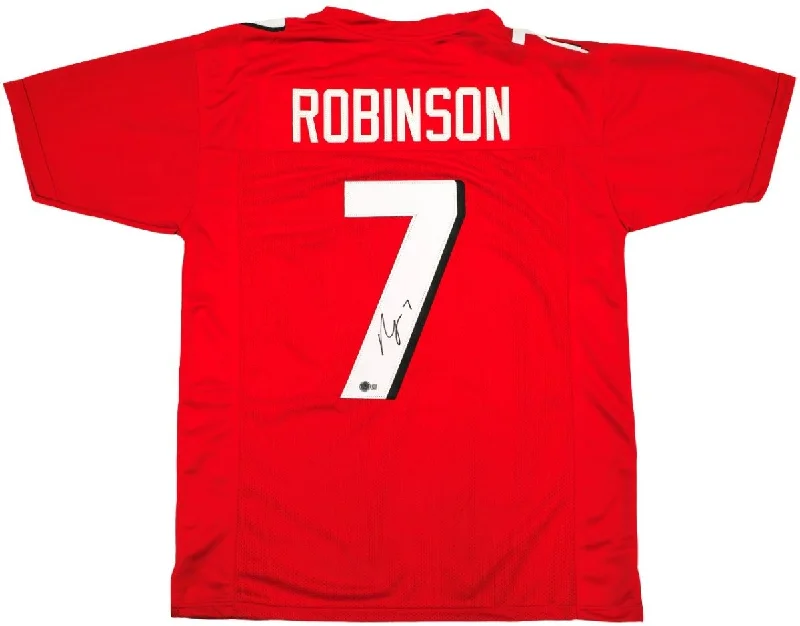 Custom-fit soccer jersey for men and women-Bijan Robinson Atlanta Signed Red Football Jersey BAS ITP