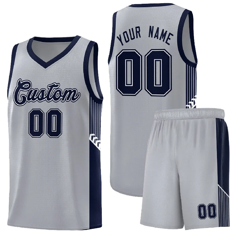 Basketball jersey for retro-style fans-Custom Gray Navy-White Side Stripe Fashion Sports Uniform Basketball Jersey