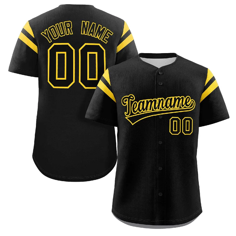 Baseball jersey with numbered sleeve options-Custom Black Yellow Classic Style Personalized Full Button Authentic Baseball Jersey