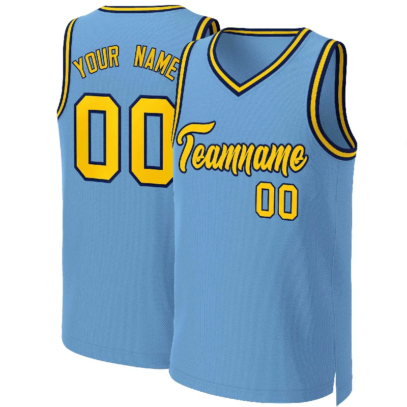 Custom basketball jersey for senior night and graduations-Custom Light Blue Yellow-Navy Classic Tops Basketball Jersey