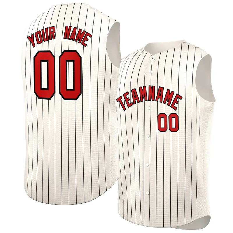 Personalized baseball jersey for gifts-Custom Cream Red-Black Sleeveless Stripe Fashion Baseball Jersey