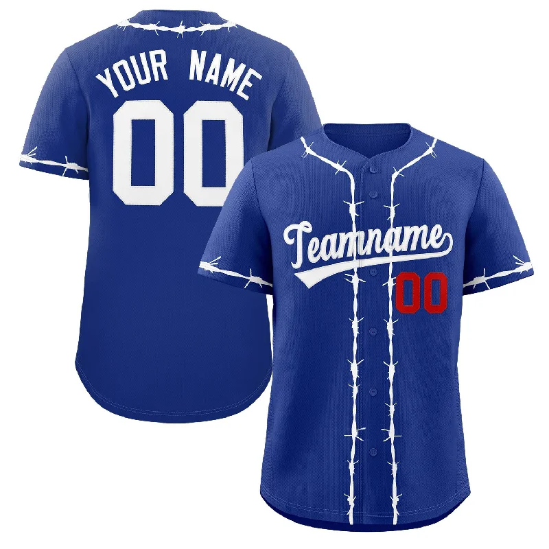 Custom baseball jersey for tournament teams-Custom Royal White Thorns Ribbed Classic Style Authentic Baseball Jersey