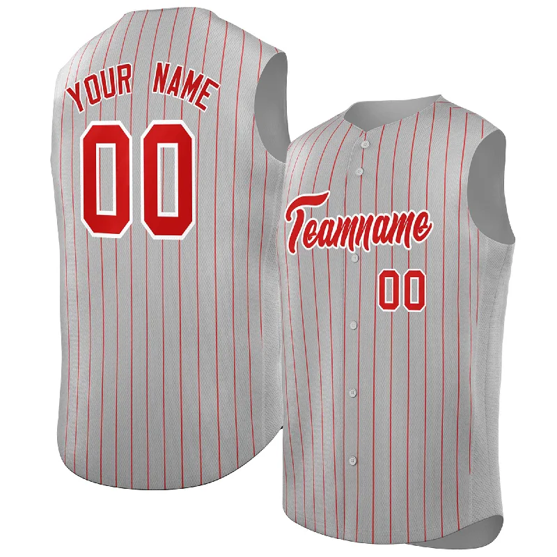 Custom baseball jersey for fundraising sports events-Custom Gray Red-White Sleeveless Stripe Fashion Baseball Jersey