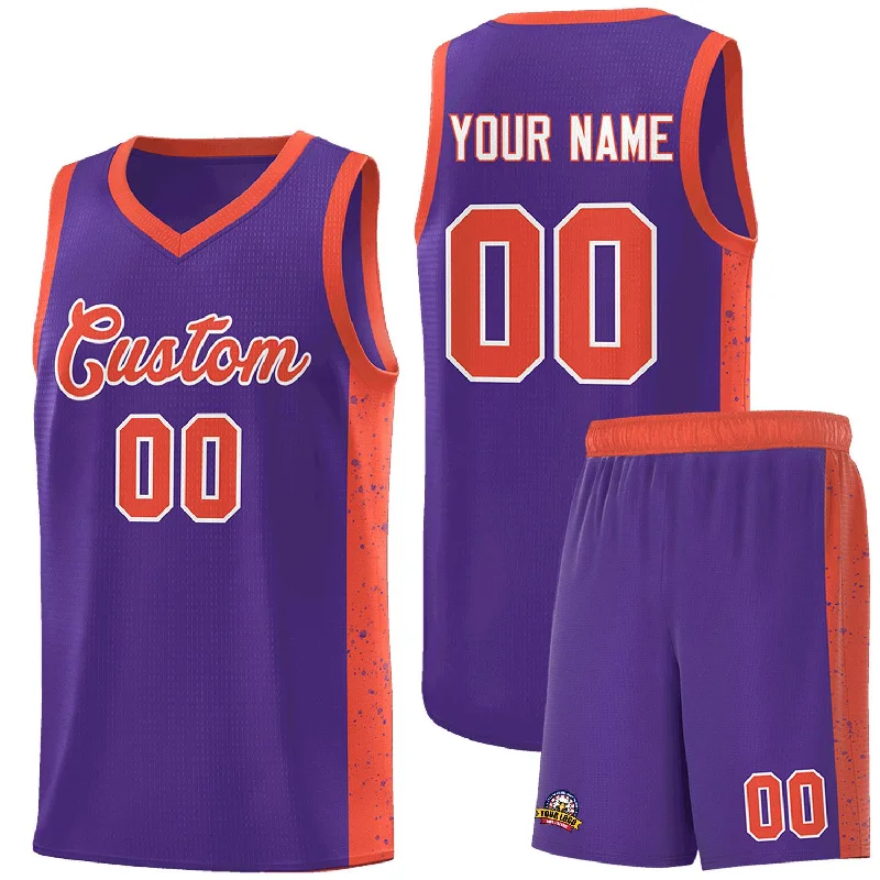 Custom basketball jersey for teams-Custom Purple Orange-White Side Splash Sports Uniform Basketball Jersey