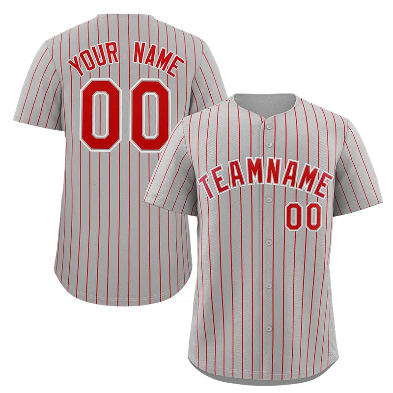 Premium baseball jersey for professional teams-Custom Gray Red-White Stripe Fashion Authentic Baseball Jersey