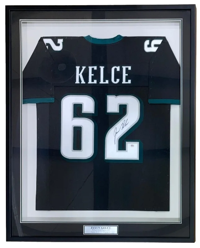 Custom-fit soccer jersey for men and women-Jason Kelce Philadelphia Signed Framed Black Football Jersey PSA ITP Hologram