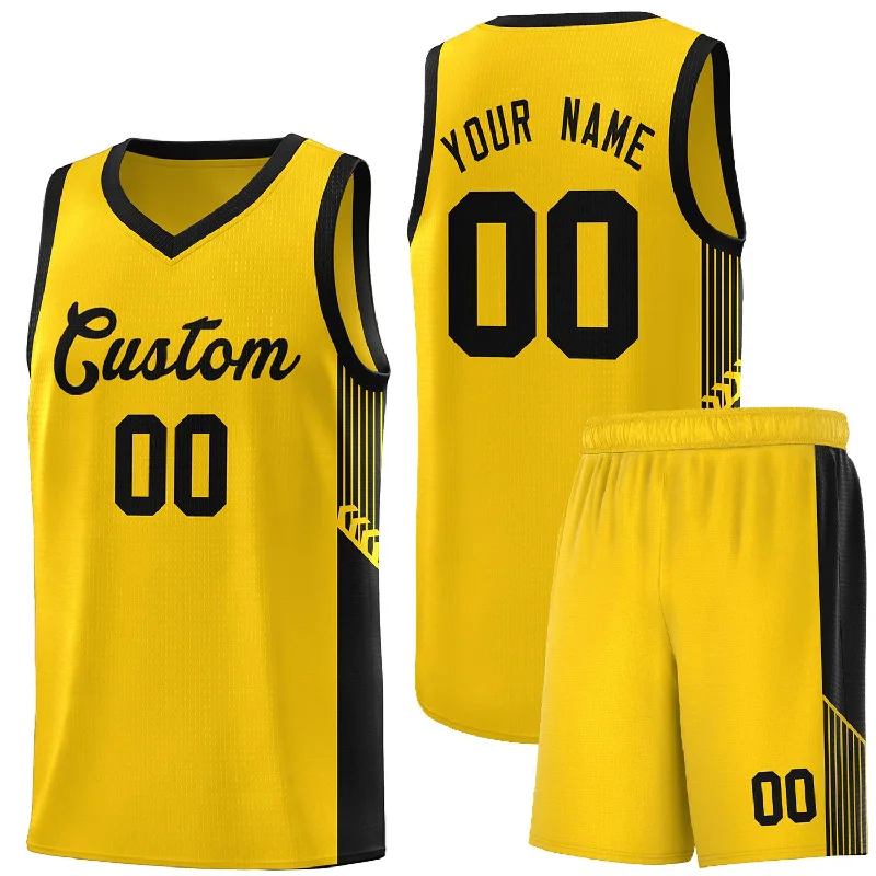 Custom basketball jersey with player name and number-Custom Gold Black Side Stripe Fashion Sports Uniform Basketball Jersey