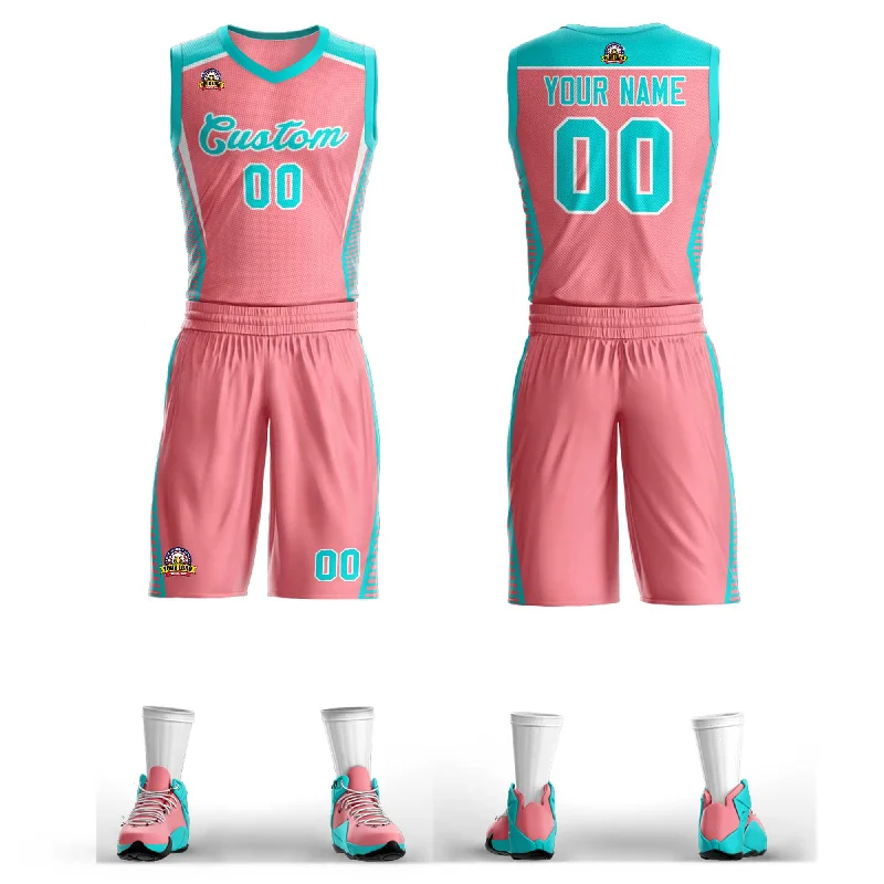 Basketball jersey with extra padding for protection during play-Custom Light Pink Aqua-White Classic Sets Mesh Basketball Jersey