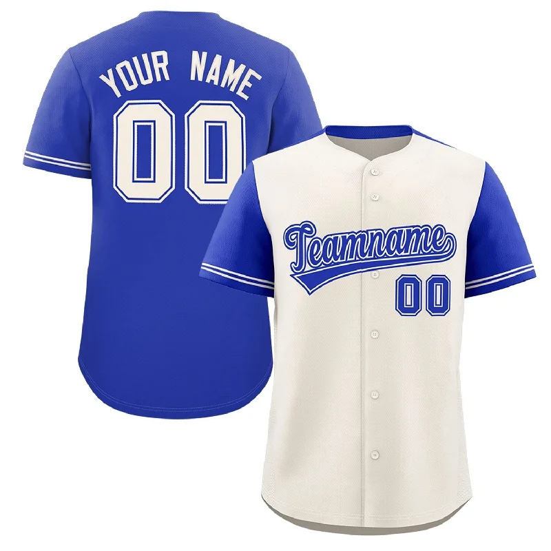 Custom baseball jersey for fundraising sports events-Custom Cream Royal Color Block Personalized Raglan Sleeves Authentic Baseball Jersey