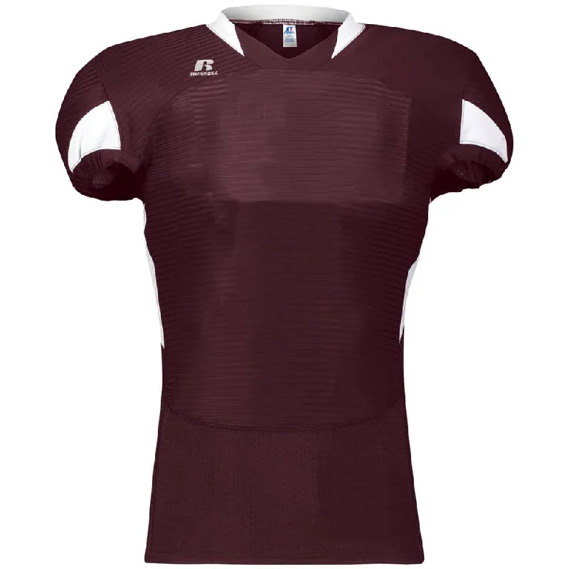 Rugby jerseys for national team supporters-Russell Waist Length Maroon-White Football Jersey