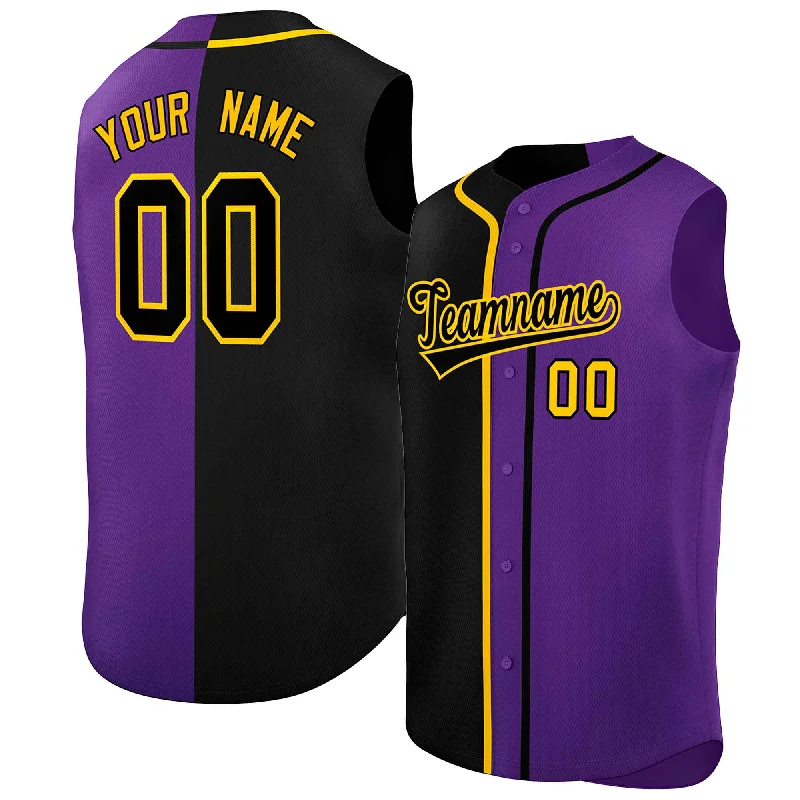 Professional baseball jersey for major leagues-Custom Black Purple Split Fashion Design Authentic Sleeveless Baseball Jersey