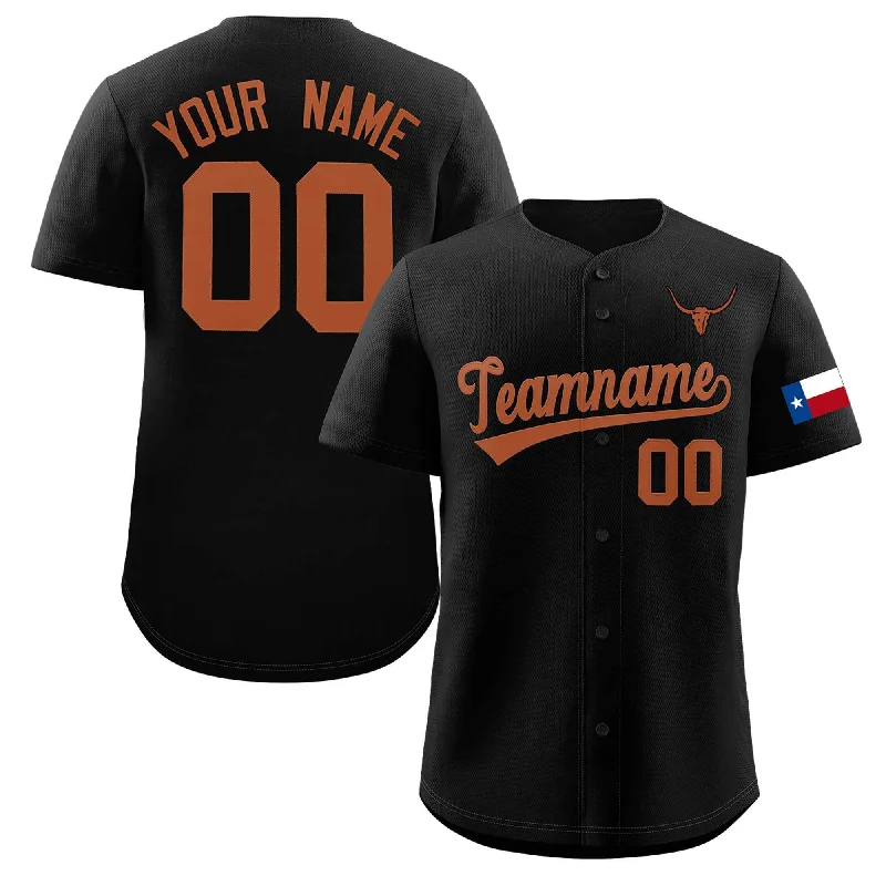 Baseball jersey with performance fabric for speed and agility-Custom Black Orange Texas Flag Classic Style Authentic Baseball Jersey