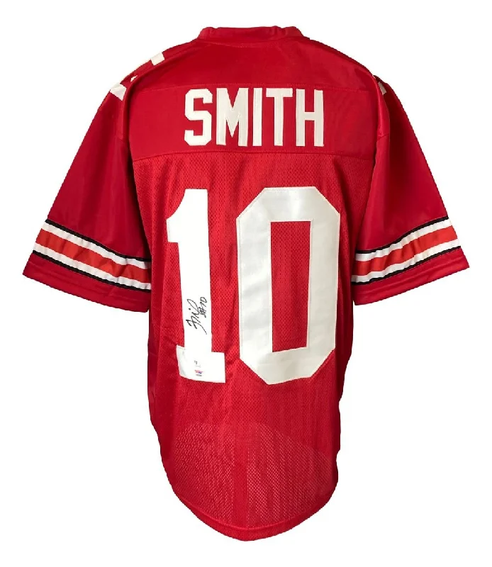 Soccer jersey with embroidered patches for authenticity-Troy Smith Ohio State Signed Red Football Jersey PSA Hologram