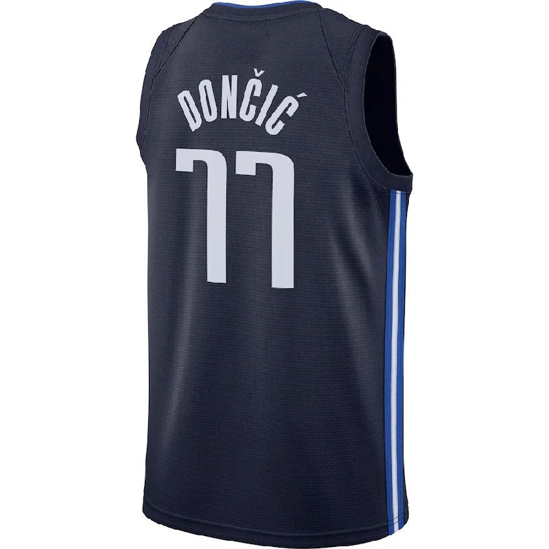 Basketball jersey with wide neck design for easy wear-D.Mavericks #77 Luka Doncic Jordan Brand 2020-21 Swingman Jersey Statement Edition Navy Stitched American Basketball Jersey