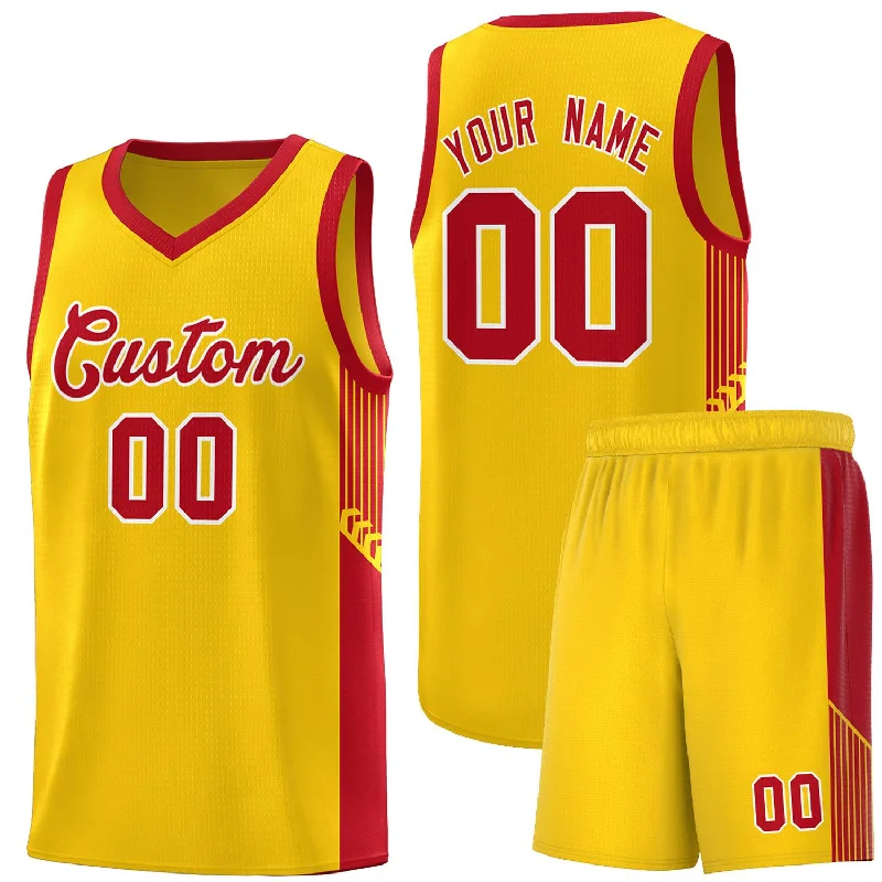 Basketball jersey for high school teams-Custom Gold Red-White Side Stripe Fashion Sports Uniform Basketball Jersey