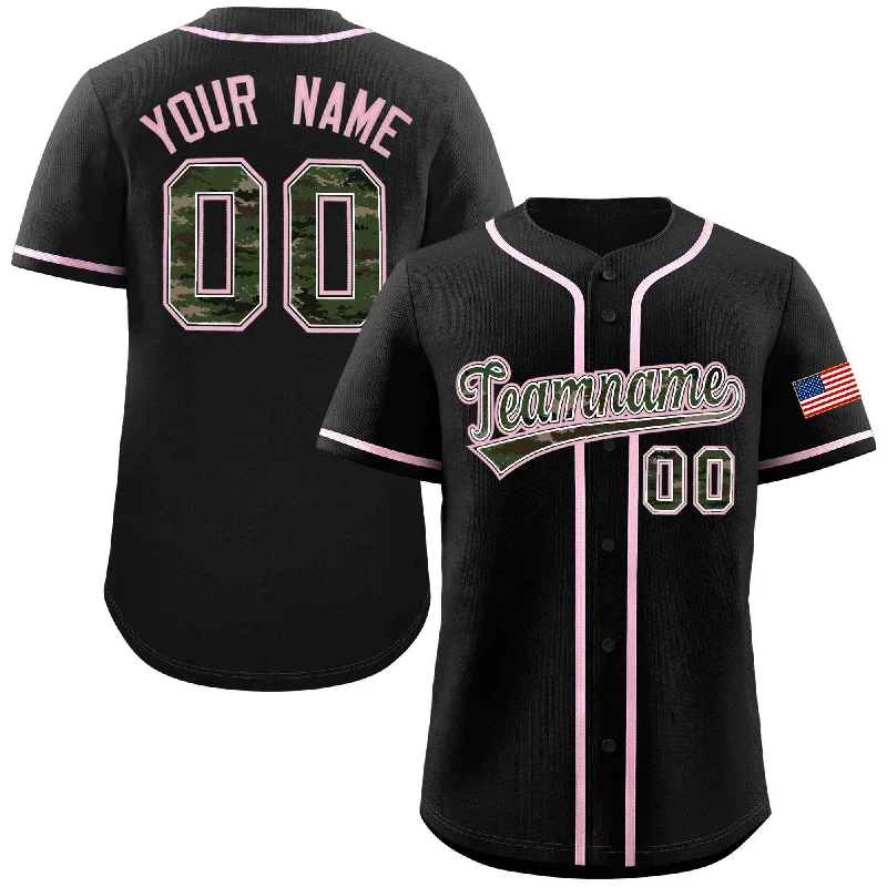 Custom baseball jersey for tournament teams-Custom Black Personalized Camo Font Authentic Baseball Jersey