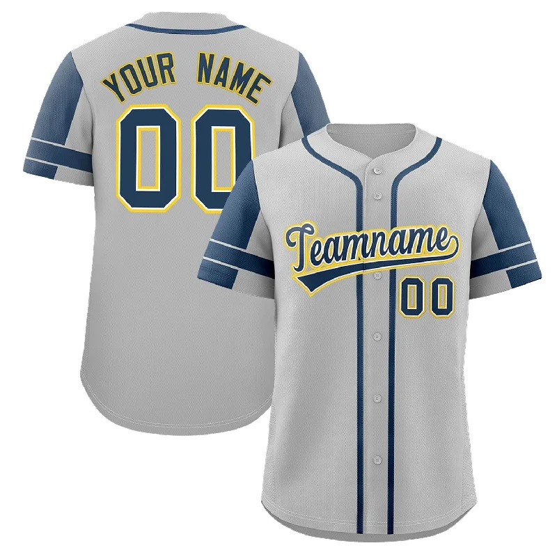 Professional baseball jersey for major leagues-Custom Gray Navy Personalized Raglan Sleeves Authentic Baseball Jersey