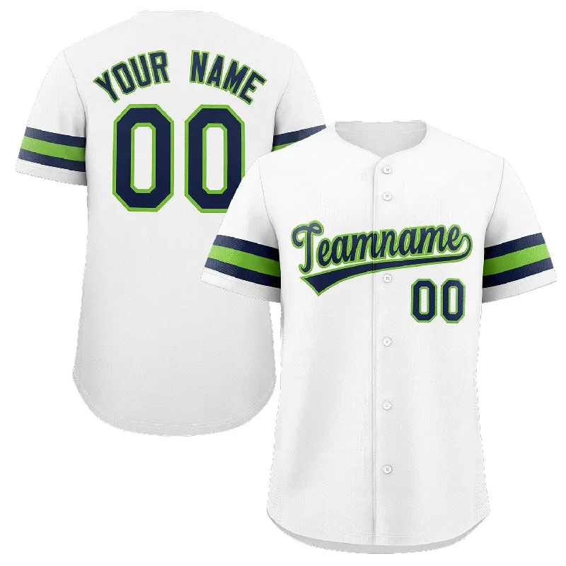 Baseball jersey with contrasting color sleeves for bold look-Custom White Navy-Green Classic Style Authentic Baseball Jersey