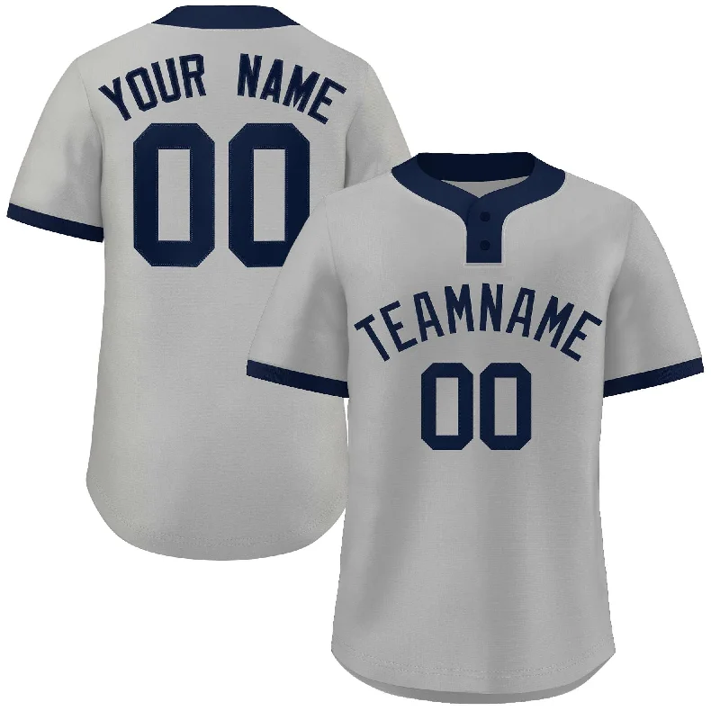 Personalized baseball jersey with unique collar styles-Custom Gray Navy Classic Style Authentic Two-Button Baseball Jersey