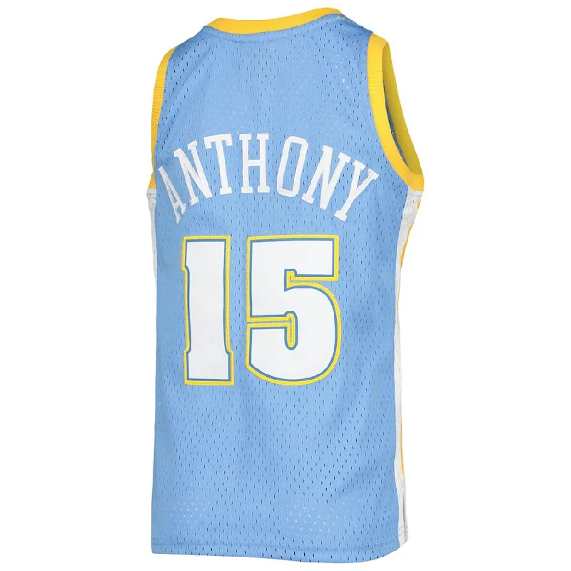 Basketball jersey with long sleeves for colder weather-D.Nuggets #15 Carmelo Anthony Mitchell & Ness 2003-04 Hardwood Classics Swingman Blue Stitched American Basketball Jersey