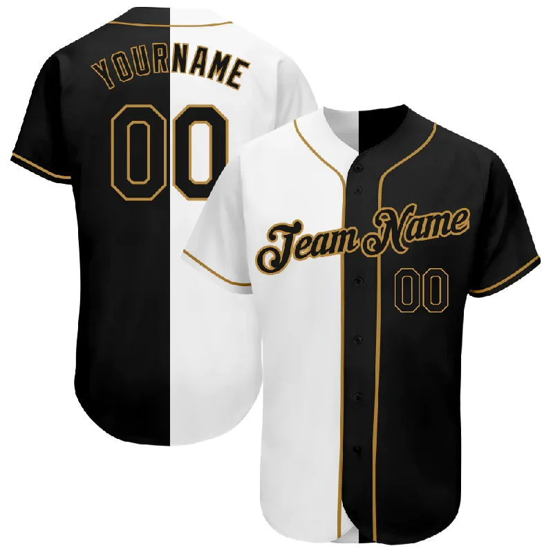 Custom baseball jersey for exhibition matches-Custom White-Black Old Gold Authentic Split Fashion Baseball Jersey