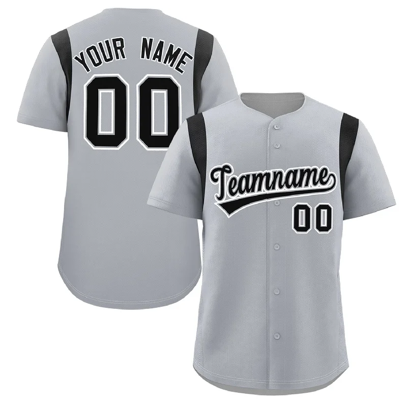 Custom team baseball jerseys with sponsor logos-Custom Gray Black Classic Style Personalized Full Button Authentic Baseball Jersey