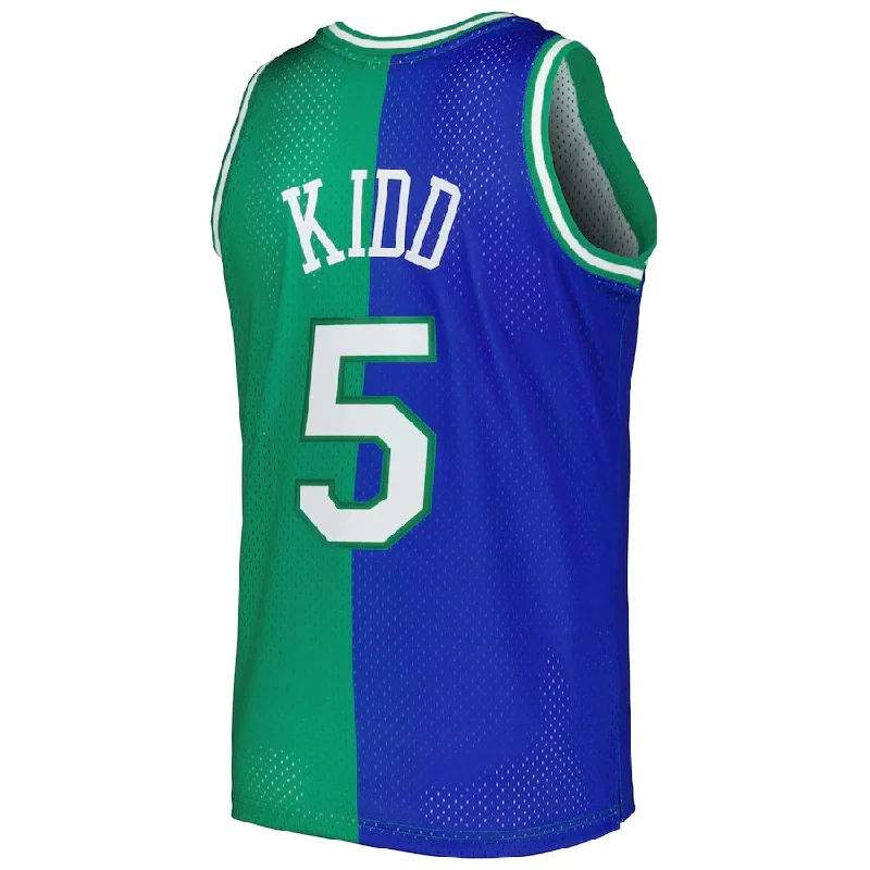 Personalized basketball jersey for team competitions-D.Mavericks #5 Jason Kidd Mitchell & Ness Hardwood Classics 1994-95 Split Swingman Jersey Blue Green Stitched American Basketball Jersey