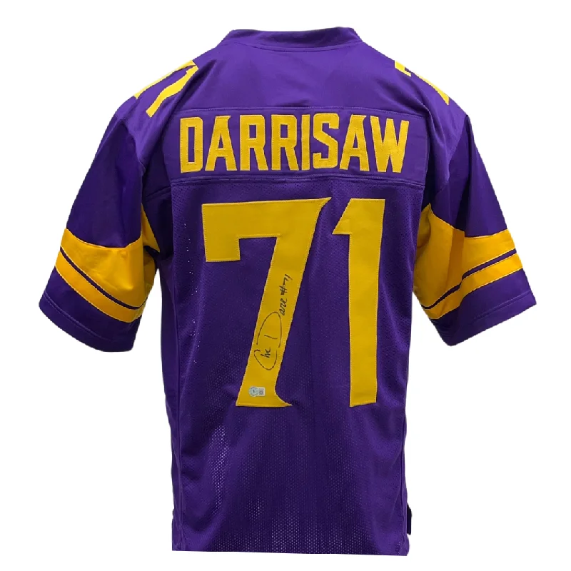 Custom soccer jersey for summer camps and clinics-Christian Darrisaw Signed Custom Color Rush Football Jersey