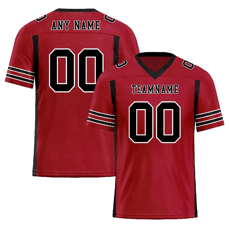 Soccer jersey for retro style fans-Custom Black Red Striped Sleeves Personalized Authentic Football Jersey FBJ02-D06049